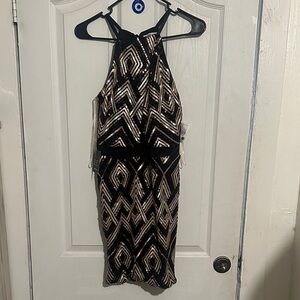 Charlotte Russe Black and Gold Zigzag Midi Dress